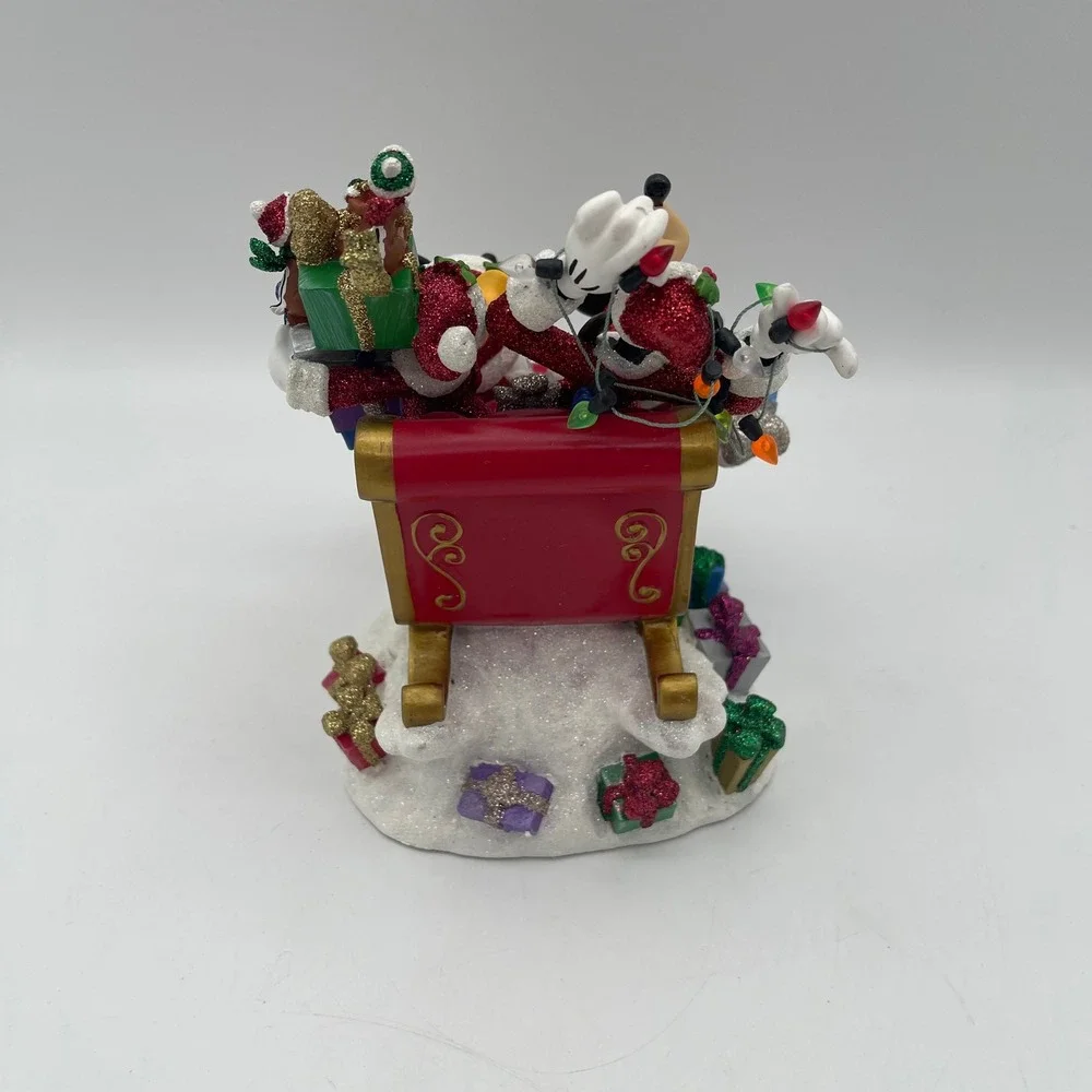 Disney Christmas Sleigh Figurine Mickey Minnie Donald Goofy Chip N Dale Glitter